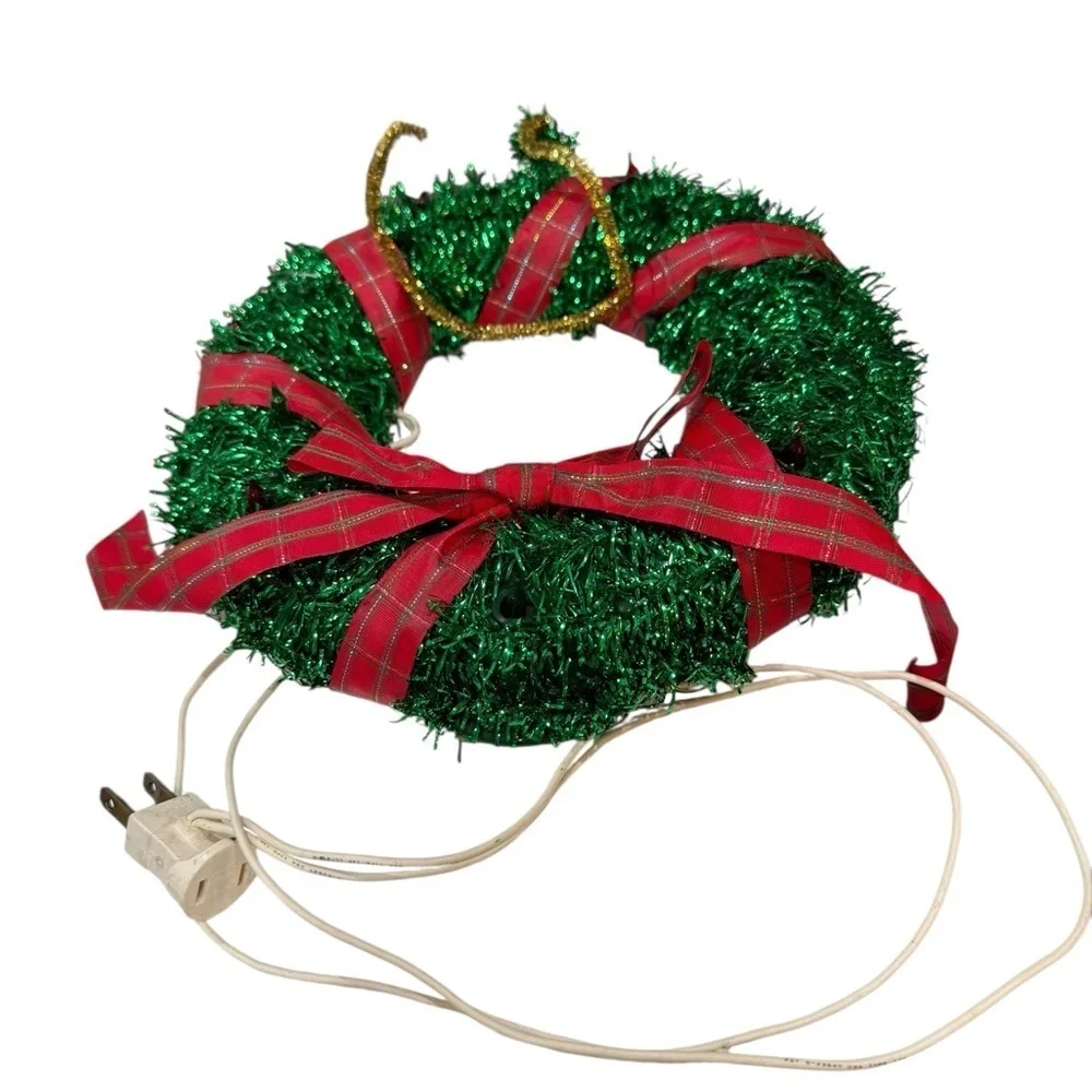 GE Festive Lighted Wreath - Green and Red 12 lights VTG As Is Original Box